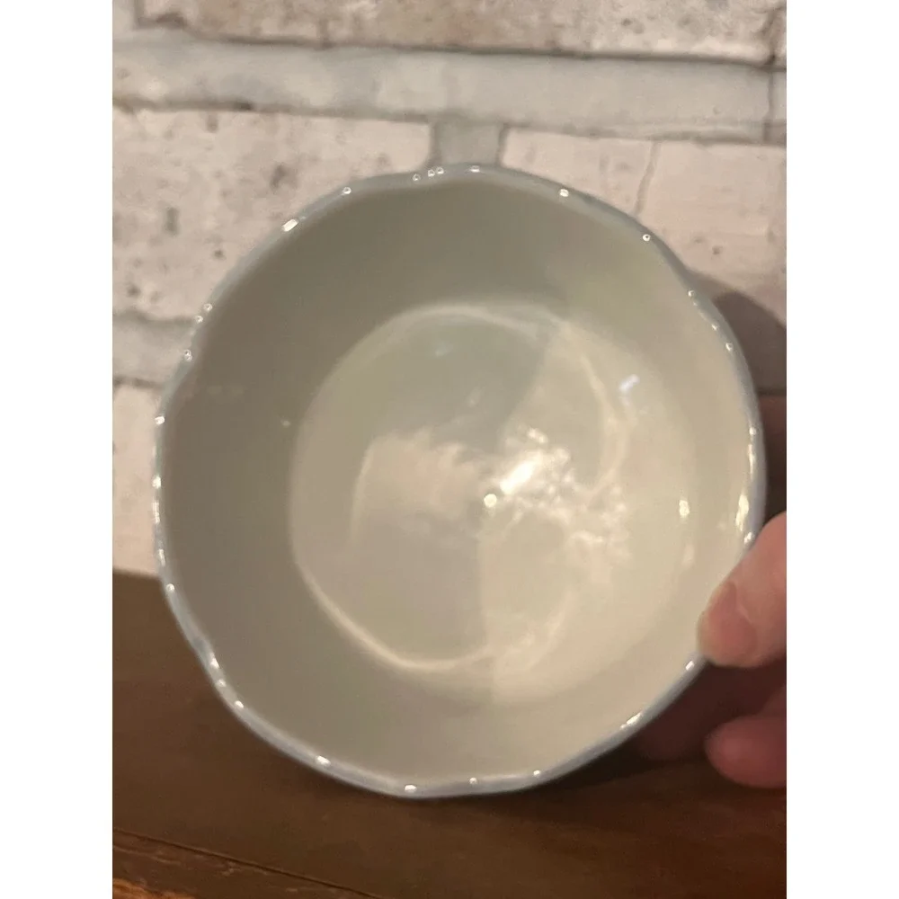 Vintage OMC Blue White Floral Asian  Rice Bowl Scalloped Edge